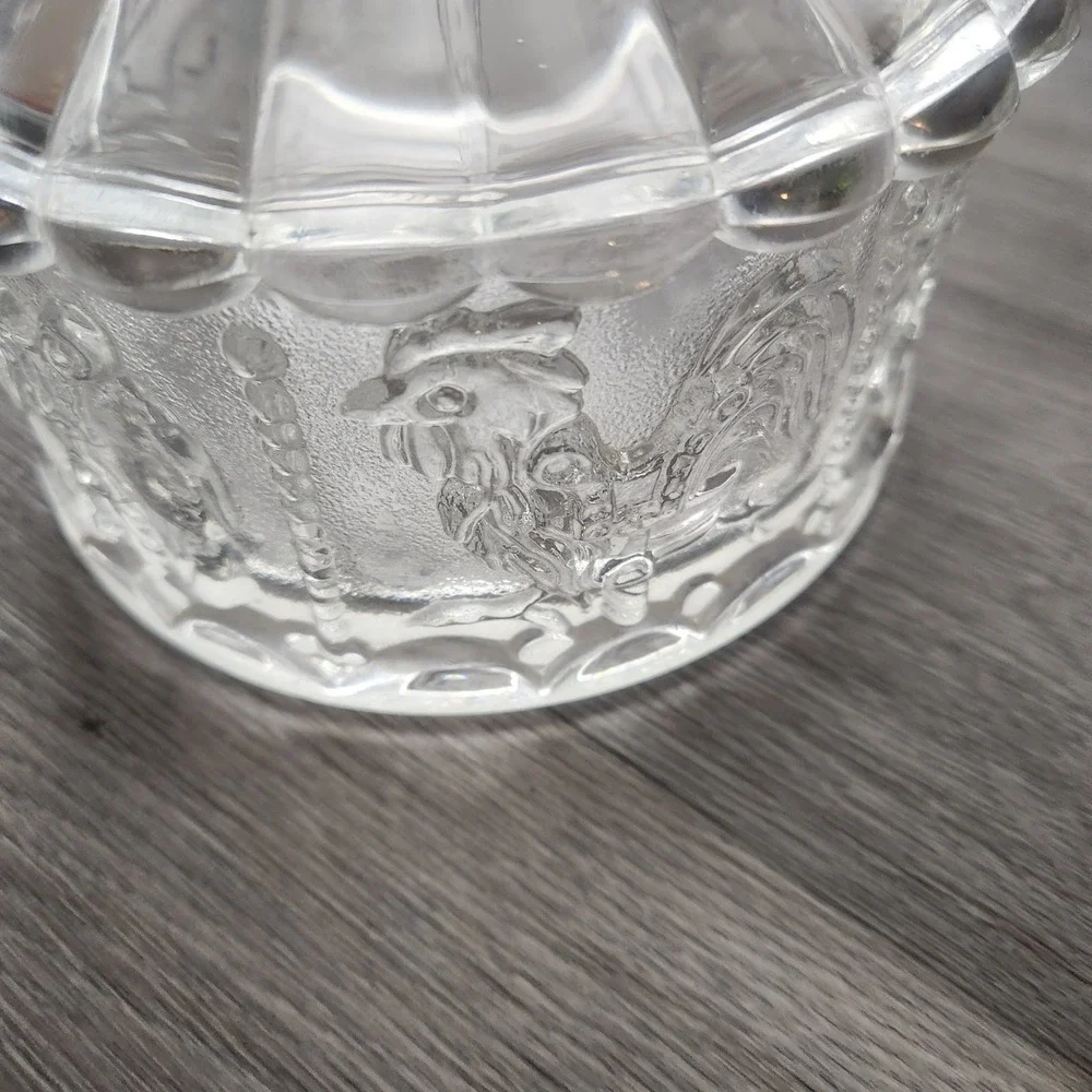 Vintage Clear‎ Pressed Glass Carousel Trinket Box Lidded Candy Dish Horse Swan